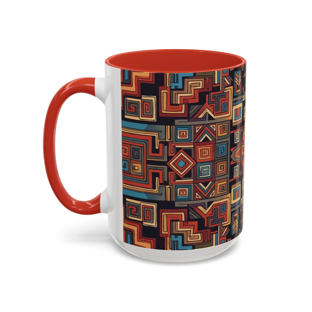 Boho Geometric Accent Mug — Colorful Tribal Pattern Coffee Cup