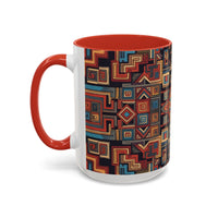 Boho Geometric Accent Mug — Colorful Tribal Pattern Coffee Cup