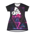 Neon Retro Portrait T-Shirt Dress — 80s Vaporwave Geometric Print