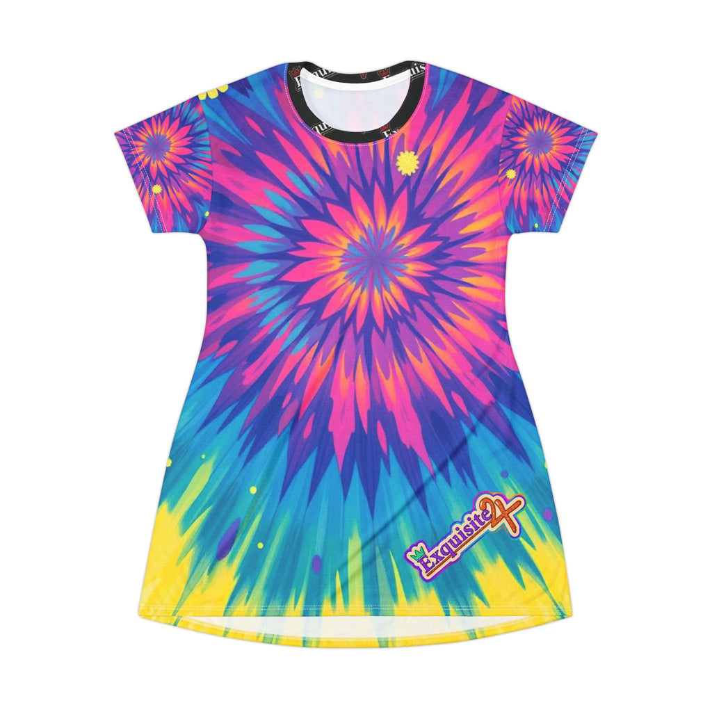 Tie-Dye Starburst T-Shirt Dress — Vibrant Rainbow