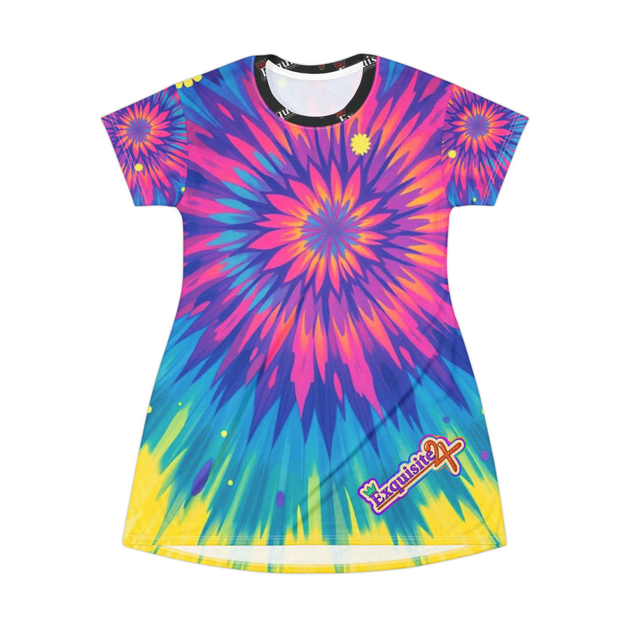 Tie-Dye Starburst T-Shirt Dress — Vibrant Rainbow