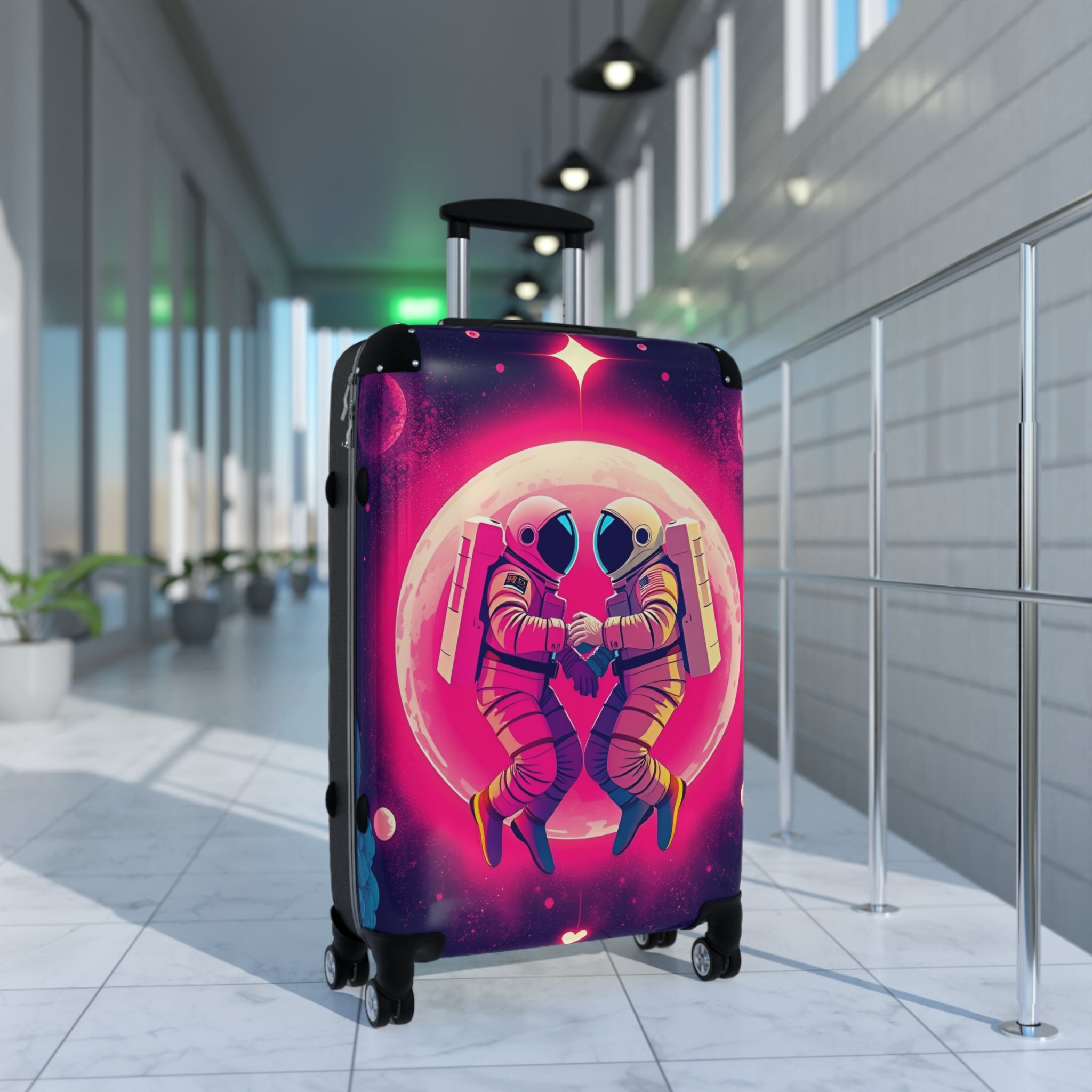 Cosmic Love Suitcase – Pink Astronaut Couple Carry-On
