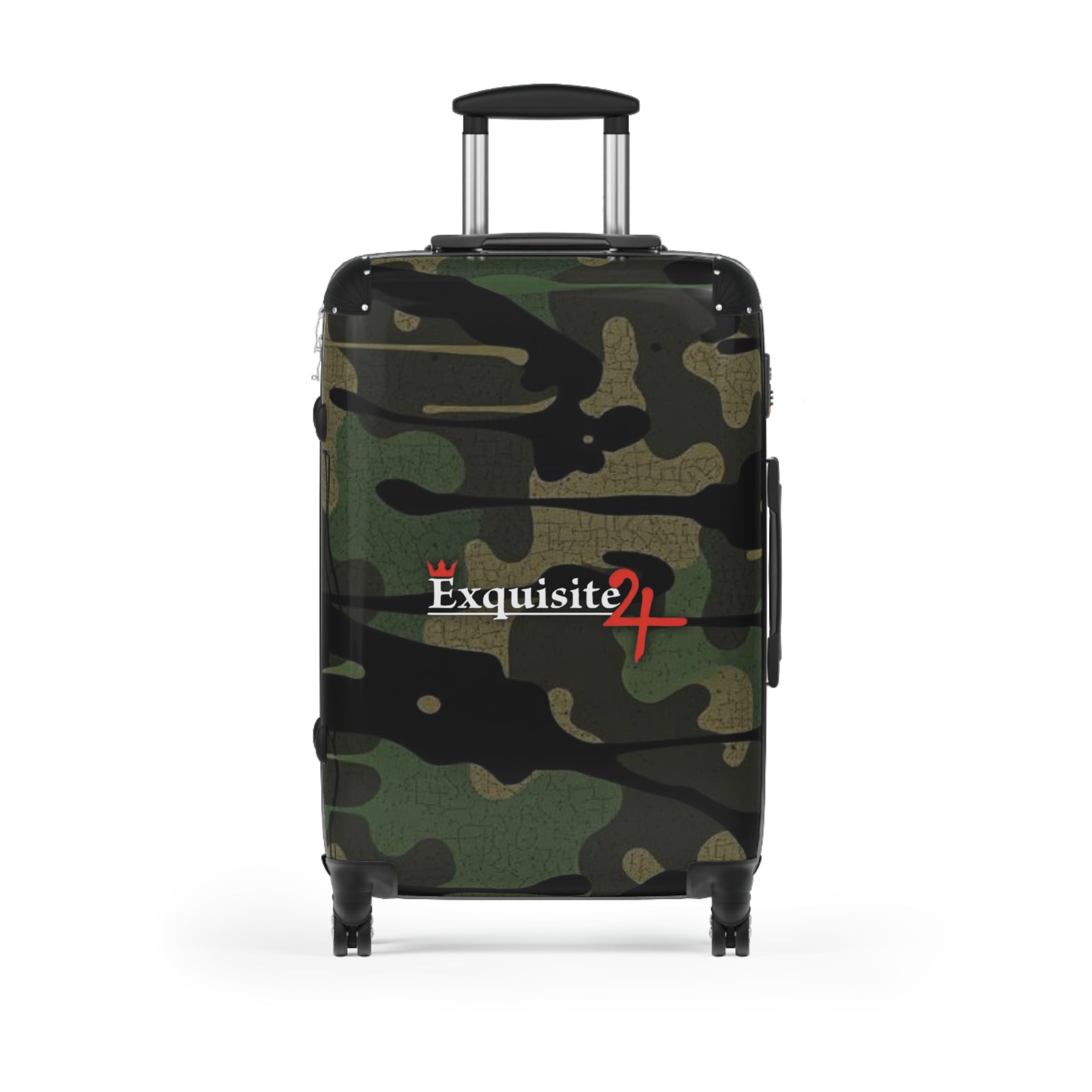 Camo Carry-On Suitcase with "Exquisite 24" Logo – Compact Spinner Luggage