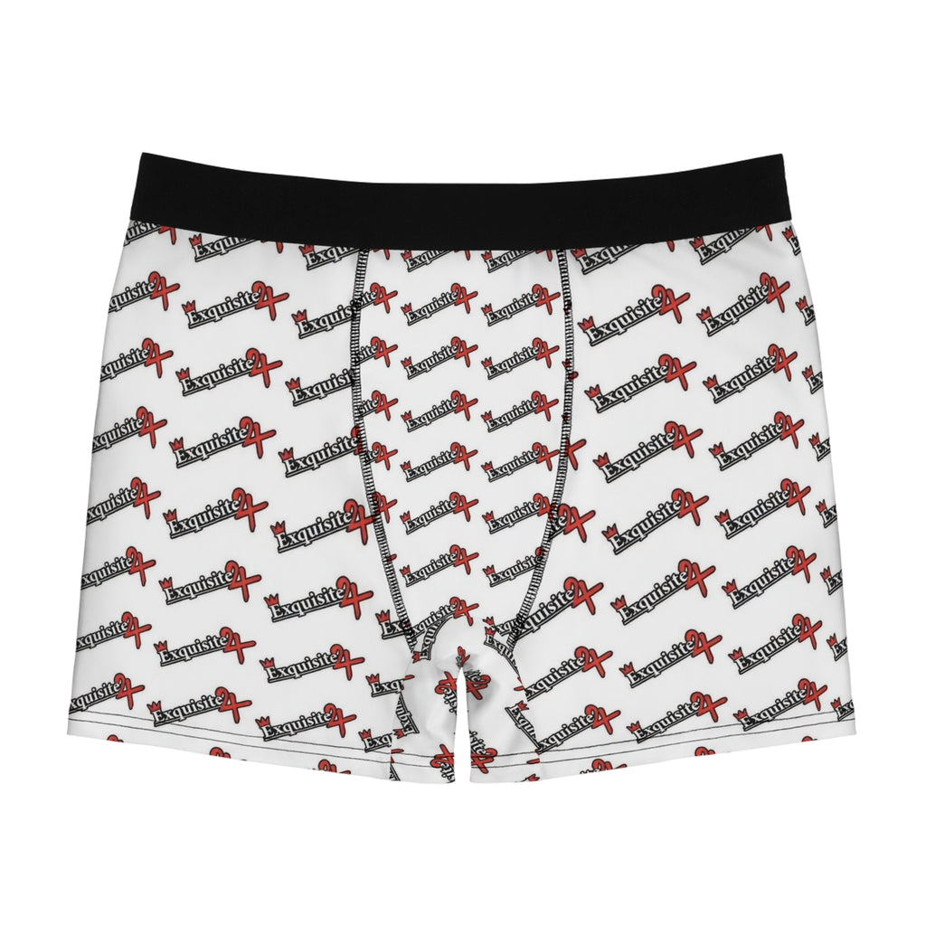 Exquisite 24 Logo-Print Men's White Boxer Briefs — All-Over Pattern