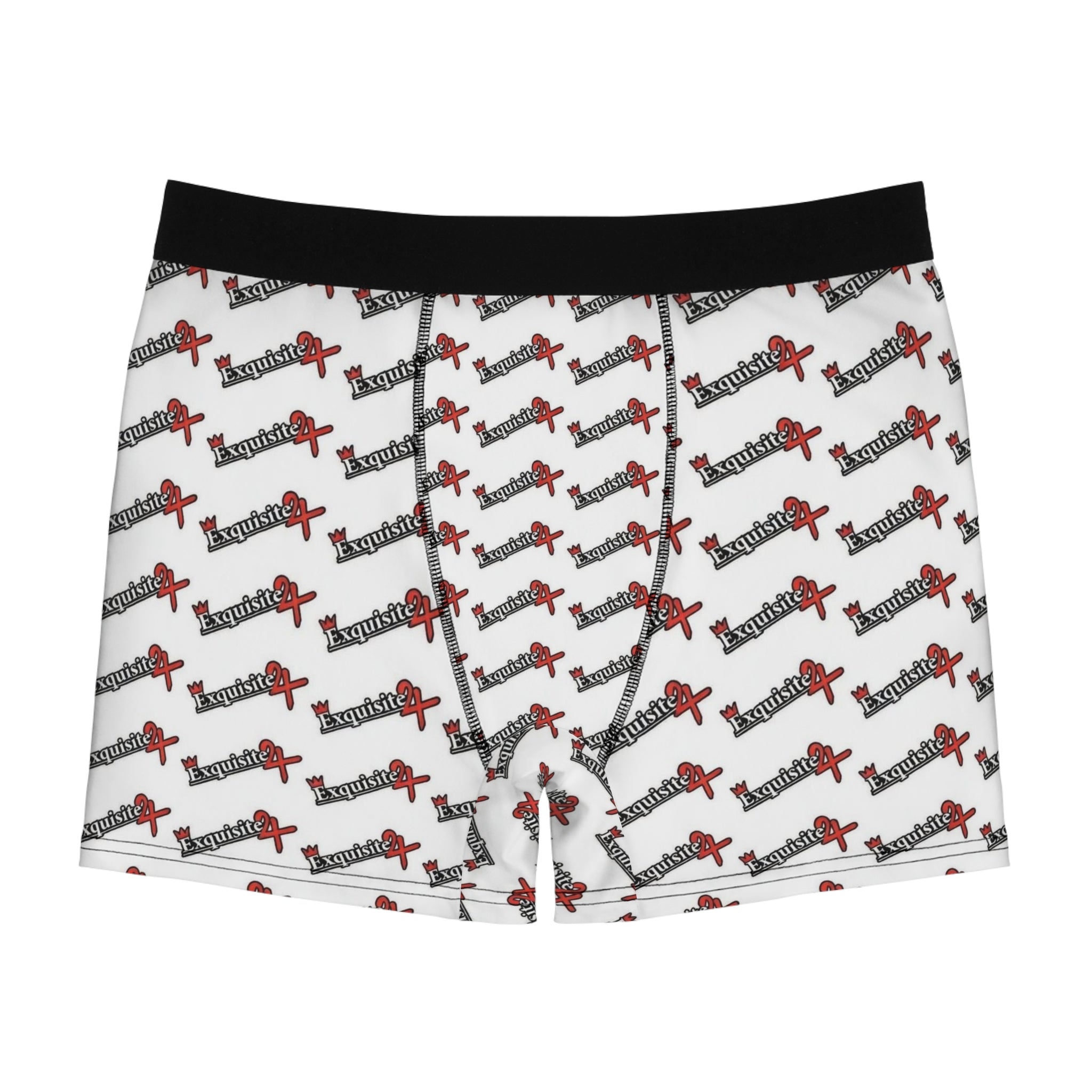Exquisite 24 Logo-Print Men's White Boxer Briefs — All-Over Pattern