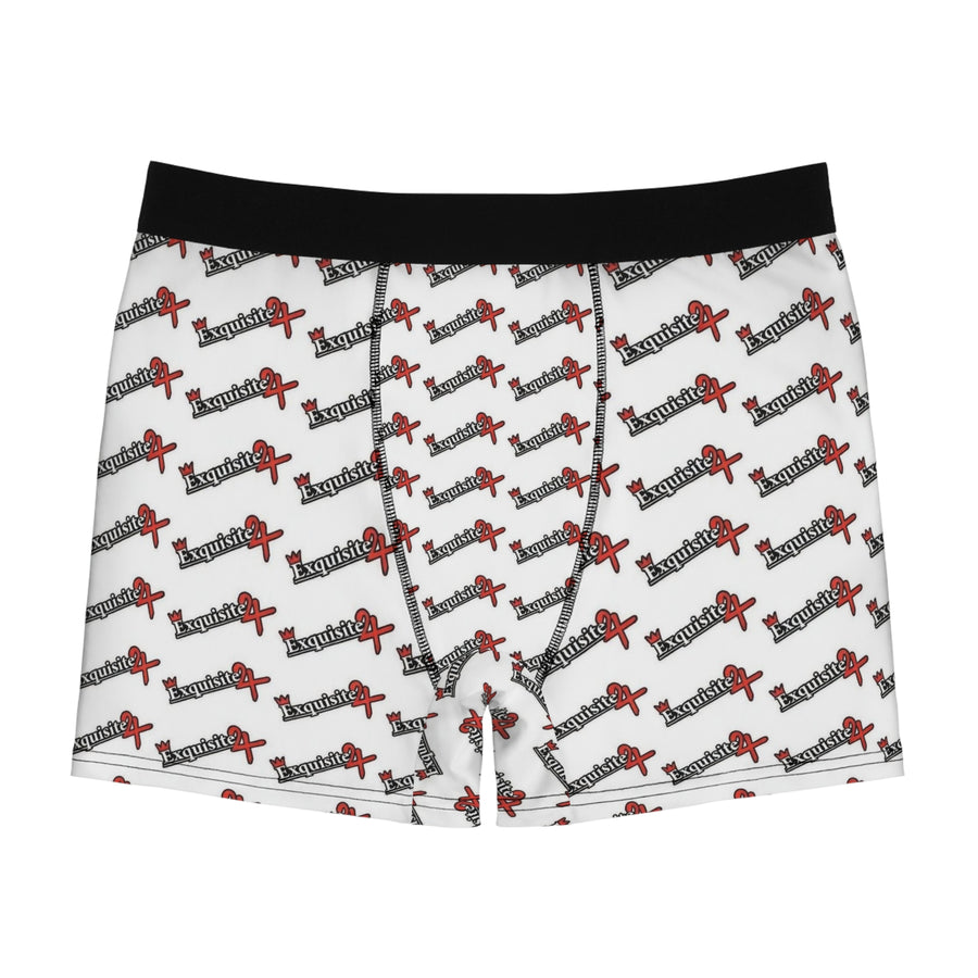 Exquisite 24 Logo-Print Men's White Boxer Briefs — All-Over Pattern