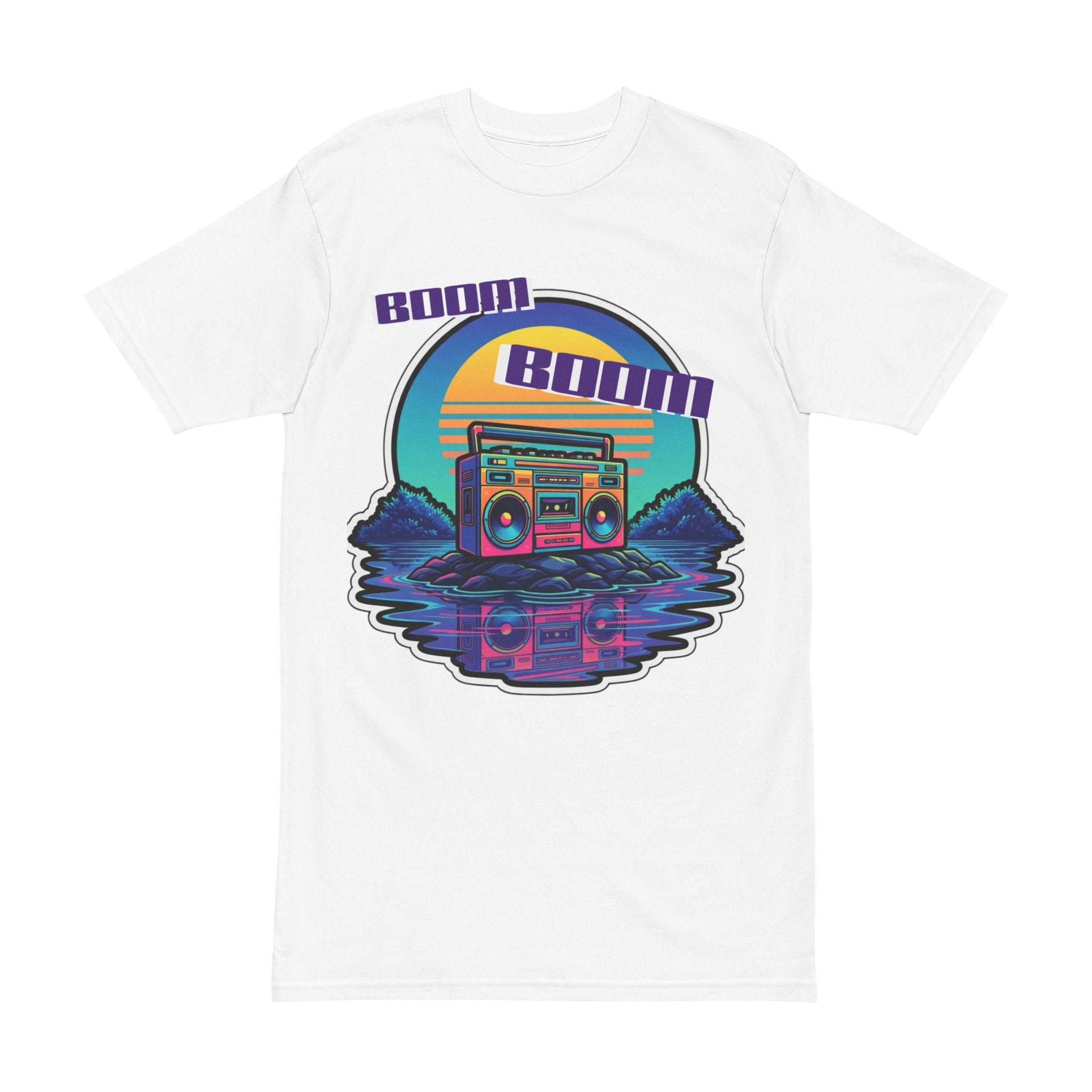 Retro Boombox Tee — Sunset Vaporwave Music Graphic Shirt