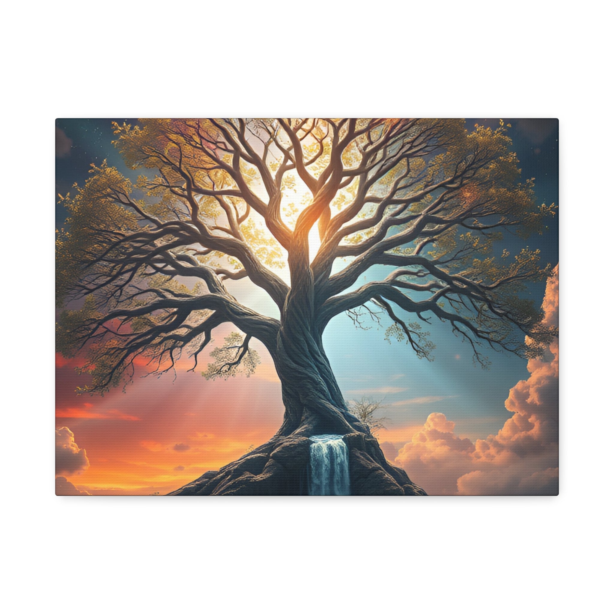 Tree of Light Stretched Canvas Wall Art – Inspirational Fantasy Landscape