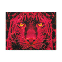 Red Panther Canvas Wall Art — Bold Neon Portrait Stretched Canvas