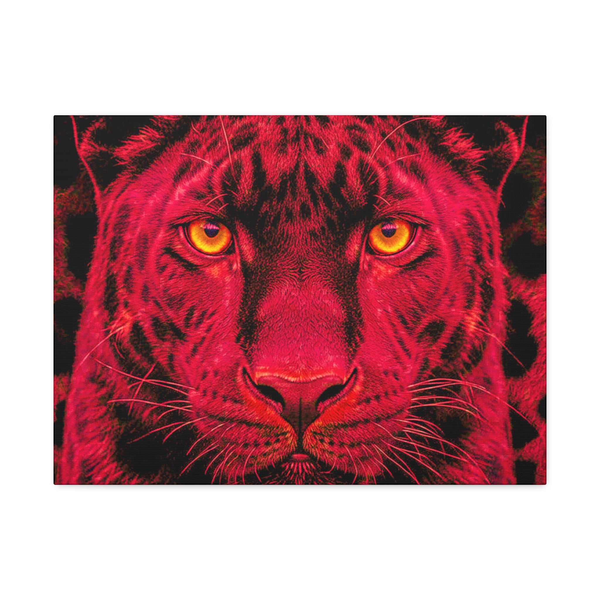 Red Panther Canvas Wall Art — Bold Neon Portrait Stretched Canvas