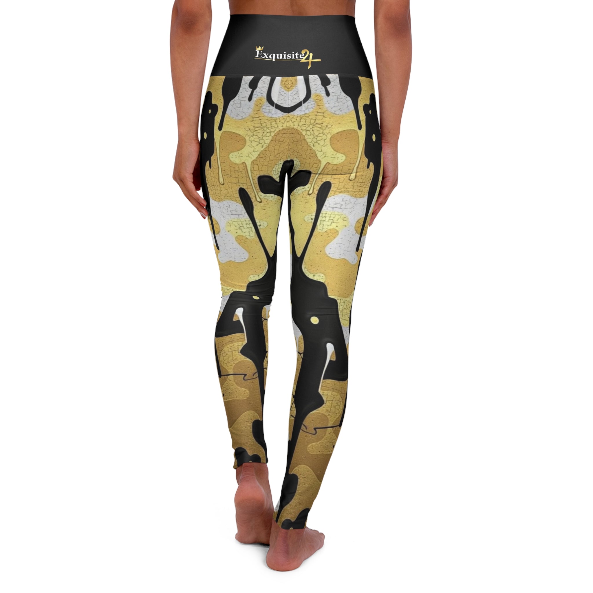 Gold Camo Drip High-Waisted Yoga Leggings