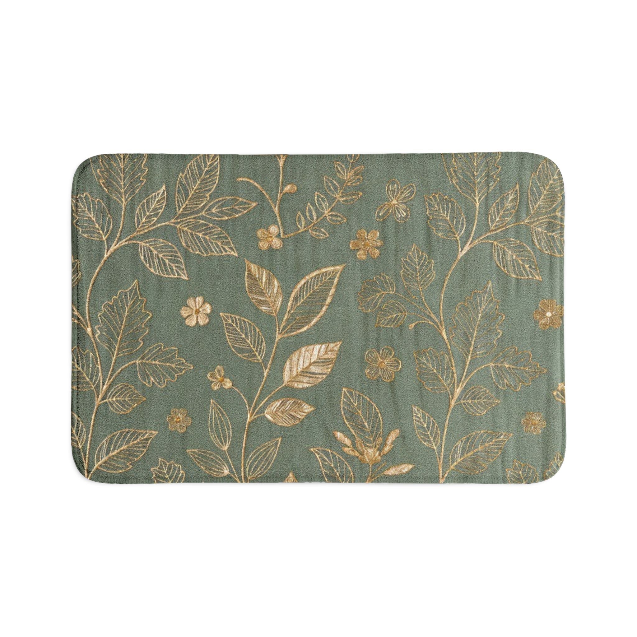 Botanical Gold Leaves Toilet 3-Piece Bath Rug Set
