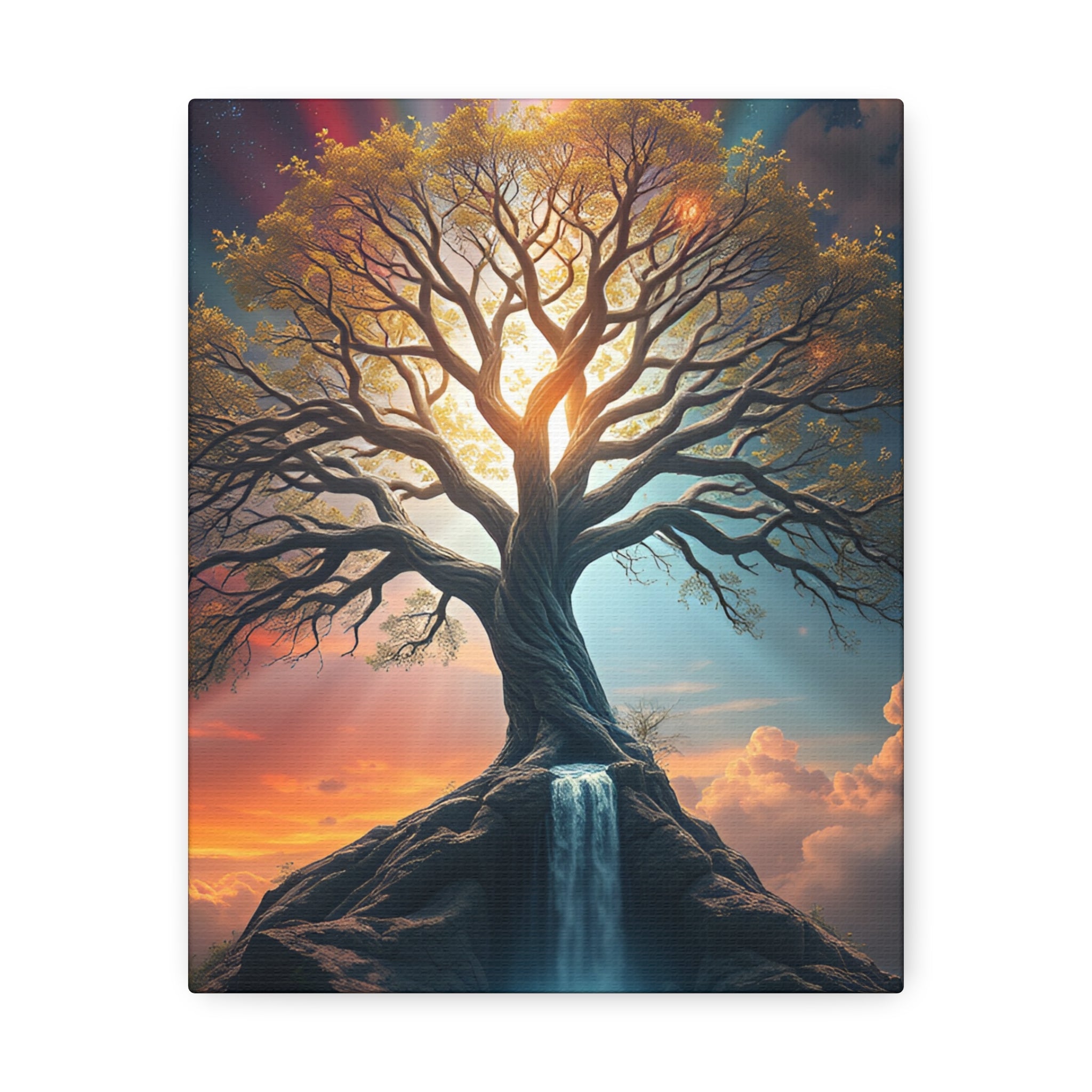 Tree of Light Stretched Canvas Wall Art – Inspirational Fantasy Landscape