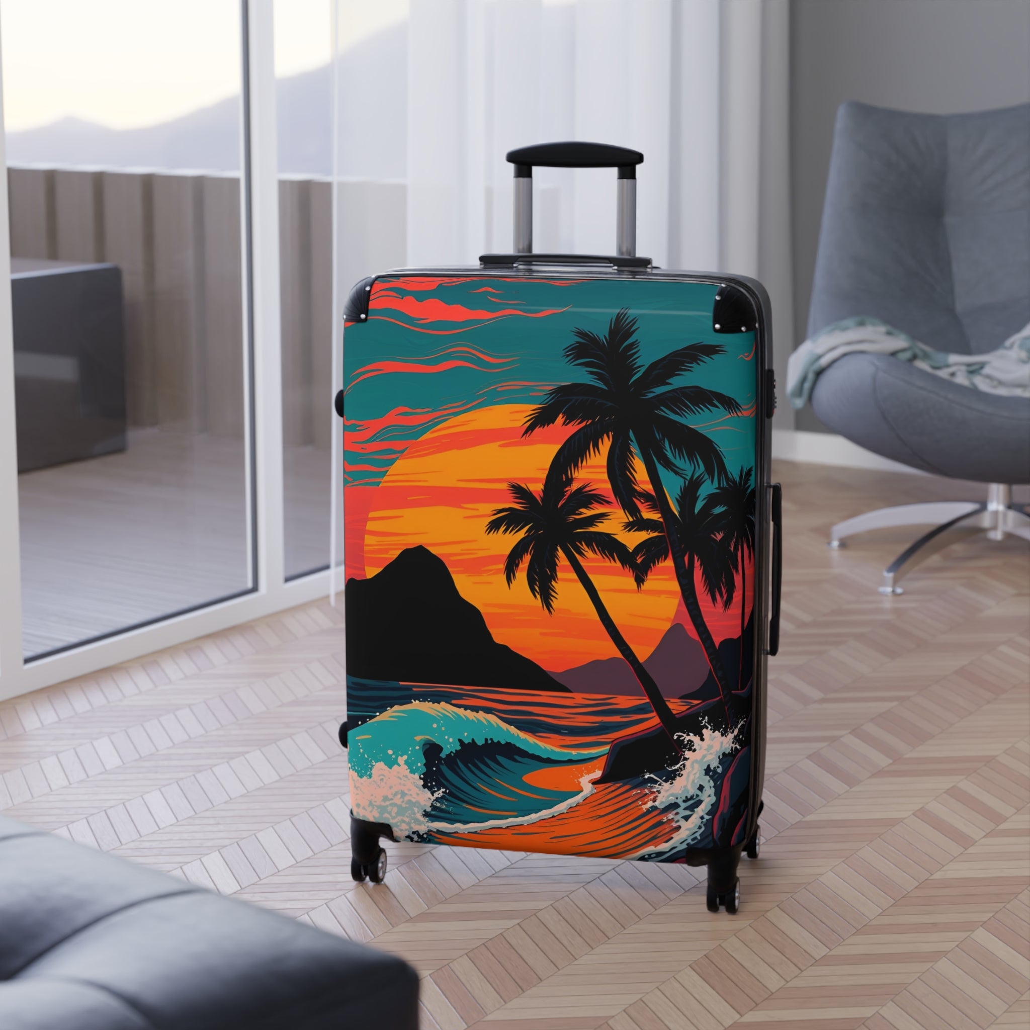 Tropical Sunset Suitcase – Palm Tree Beach Carry-On Luggage