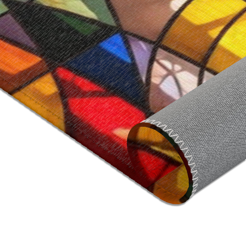 Stained Glass Mosaic Area Rug — Vibrant Geometric Decorative Floor Mat