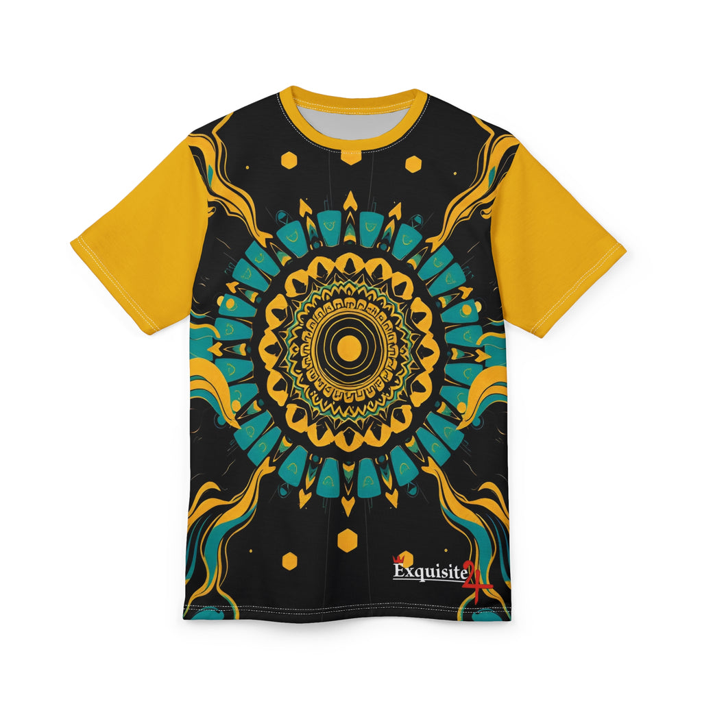 Mandala Burst Cut & Sew Tee — Yellow Teal All-Over Print