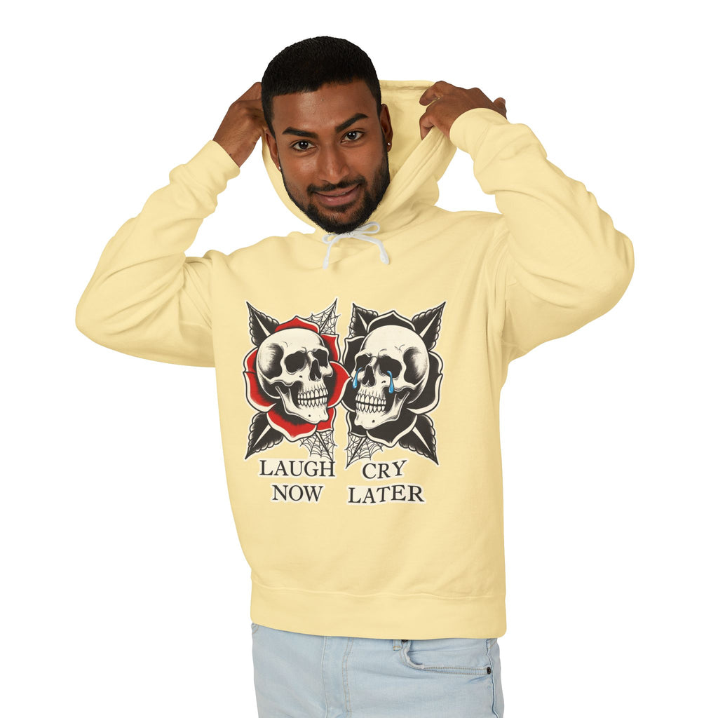 Laugh Now Cry Later Skull Hoodie — Vintage Expressive Skull Hooded Sweatshirt