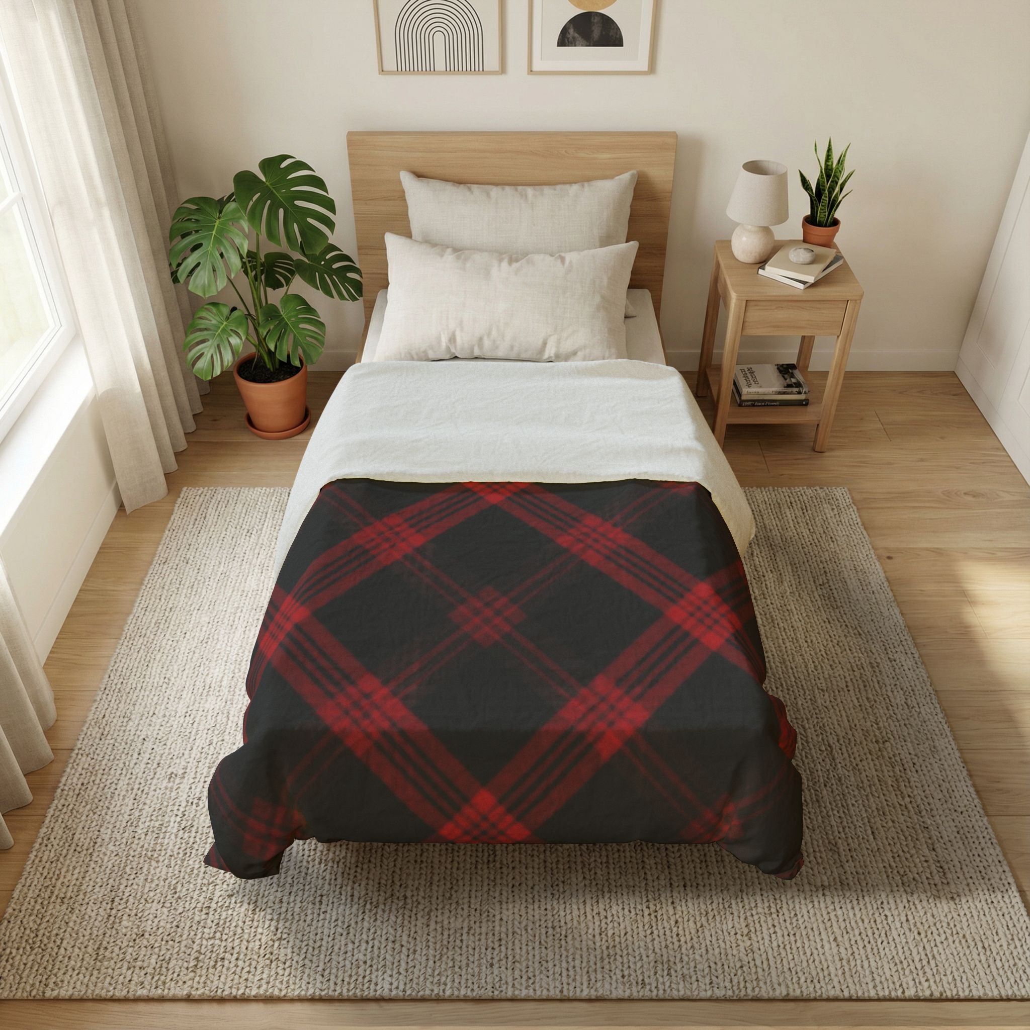 Red & Black Plaid Cotton Duvet Cover