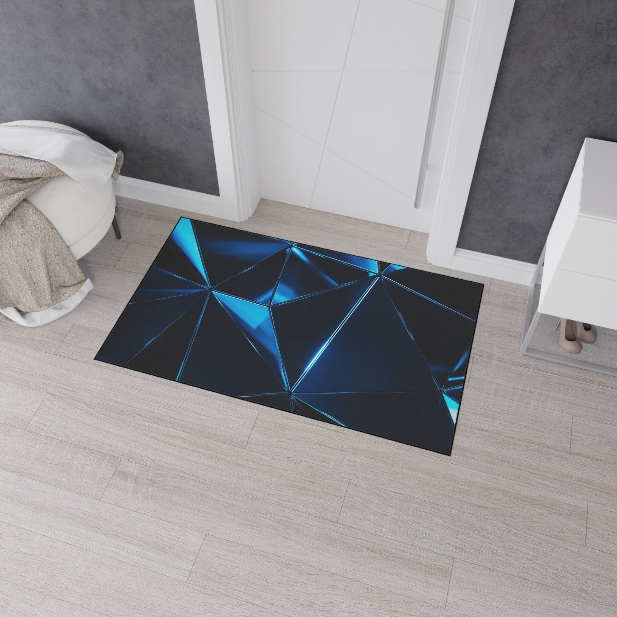 Geometric Blue Prism Floor Mat — Heavy Duty Non-Slip Rug for Entry, Garage & Office