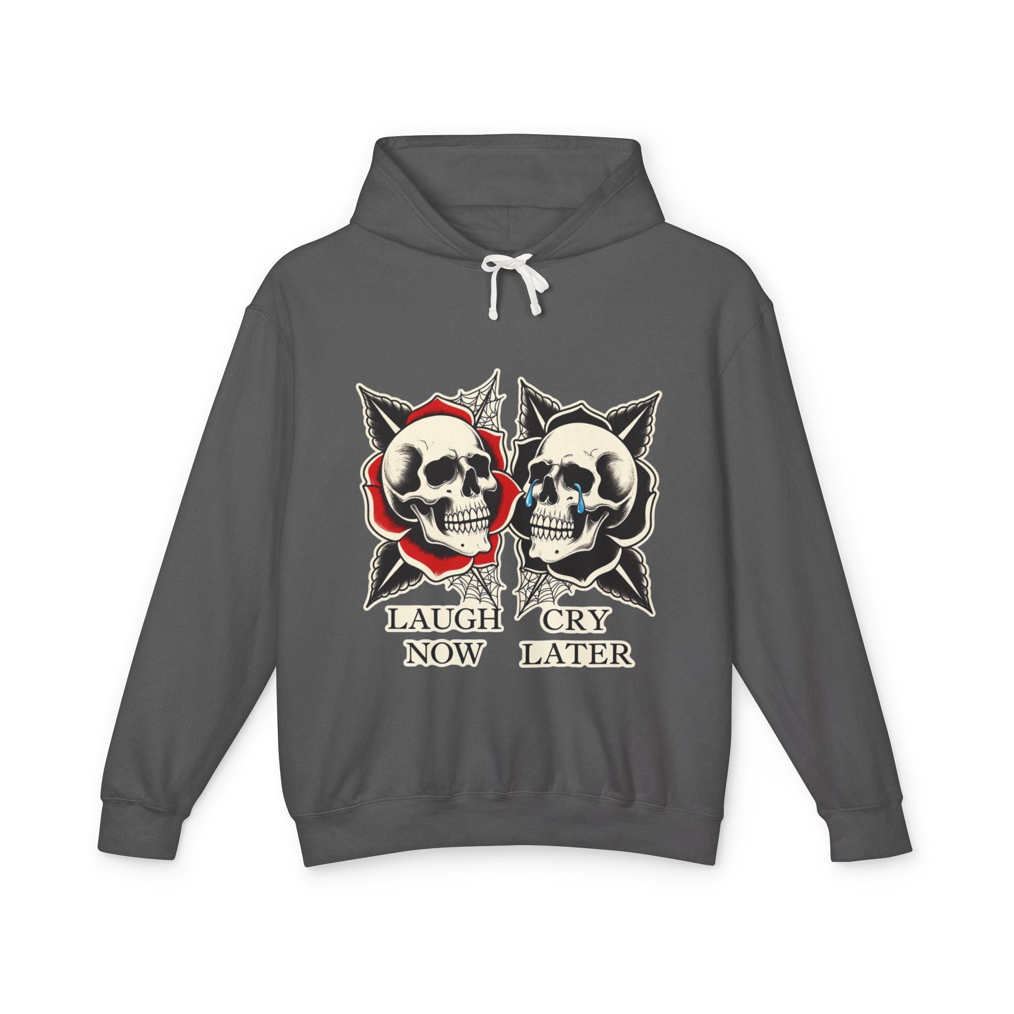 Laugh Now Cry Later Skull Hoodie — Vintage Expressive Skull Hooded Sweatshirt