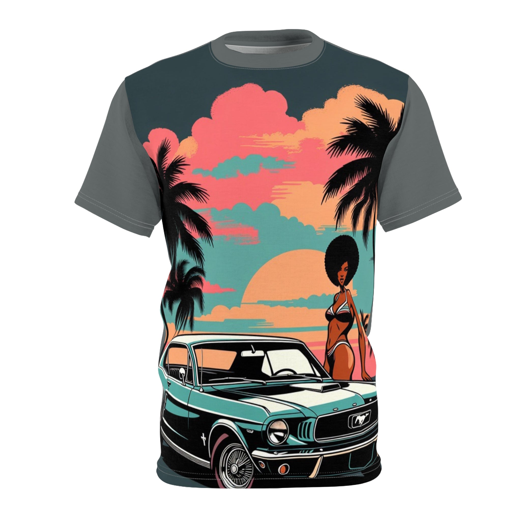 Retro Sunset Muscle Car Tee — Vintage Beach Vibe