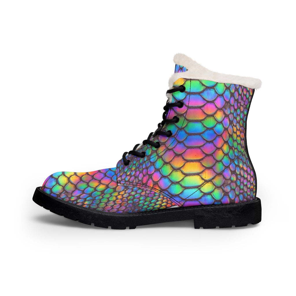 Women's  Iridescent Mermaid Scale Fur-Lined Leather Boots