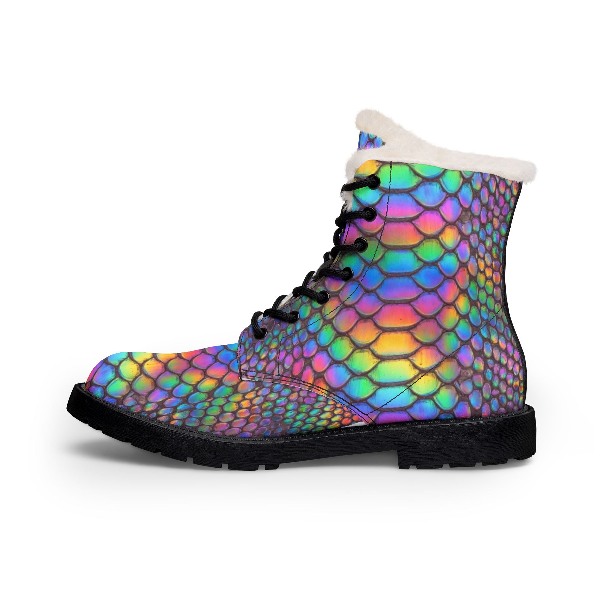 Women's  Iridescent Mermaid Scale Fur-Lined Leather Boots