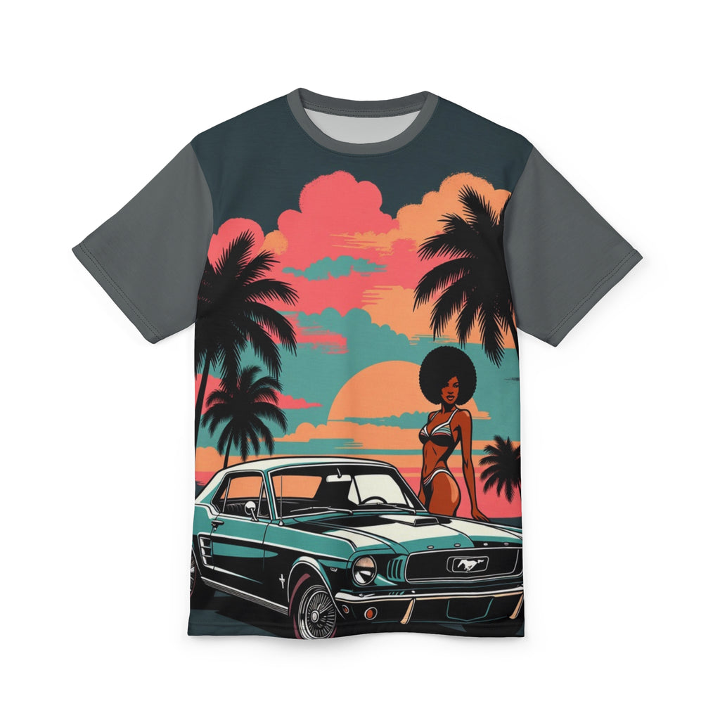 Retro Sunset Muscle Car Tee — Vintage Beach Vibe