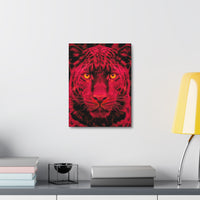 Red Panther Canvas Wall Art — Bold Neon Portrait Stretched Canvas
