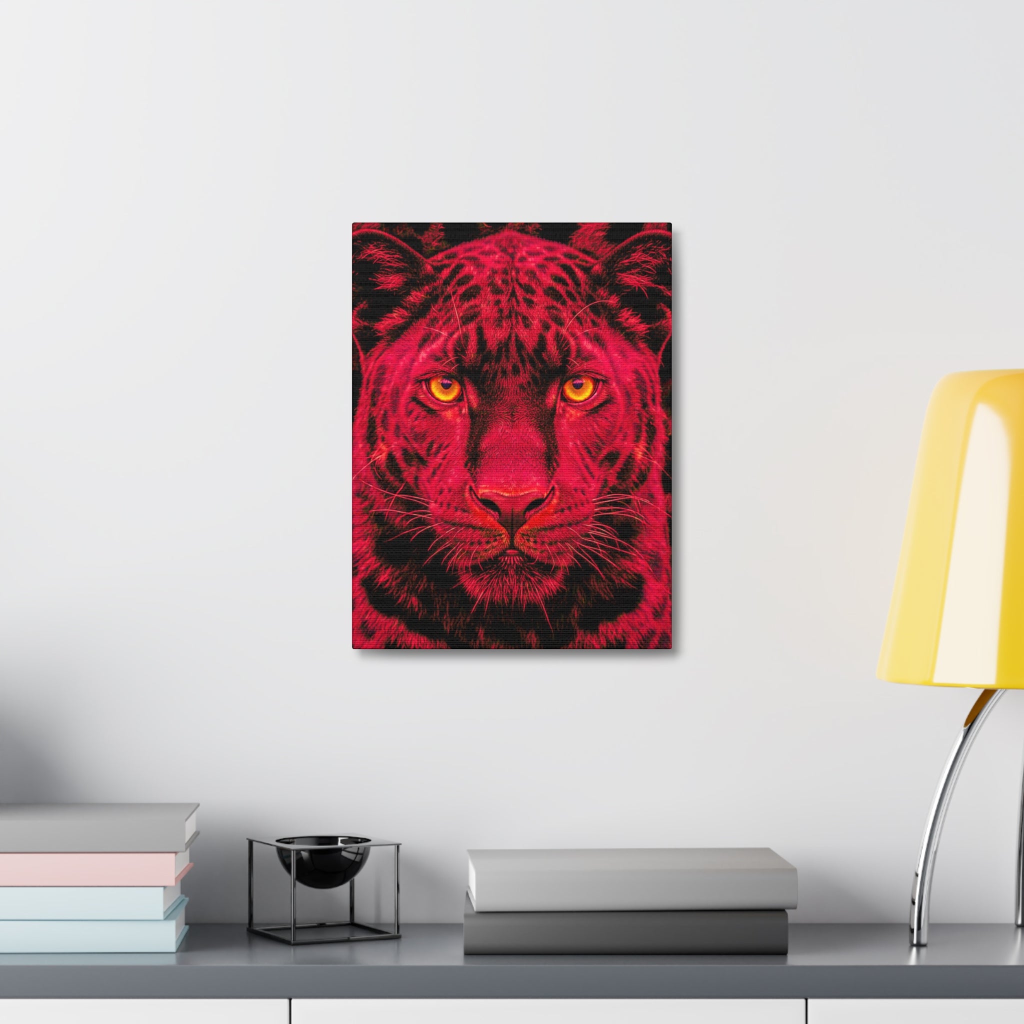 Red Panther Canvas Wall Art — Bold Neon Portrait Stretched Canvas
