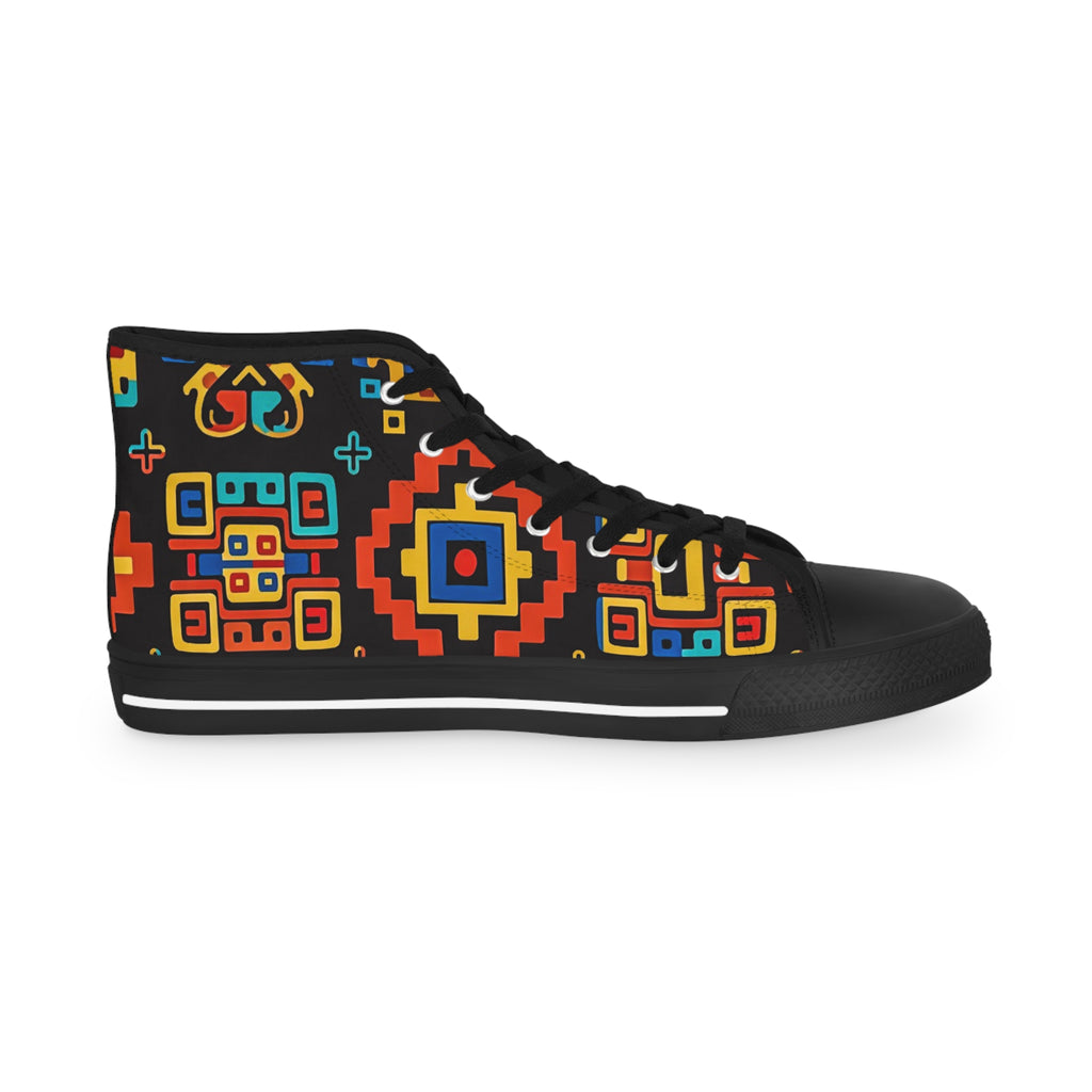 Ethnic Geo Pattern High Top Sneakers — Colorful Tribal-Inspired Men's Shoes