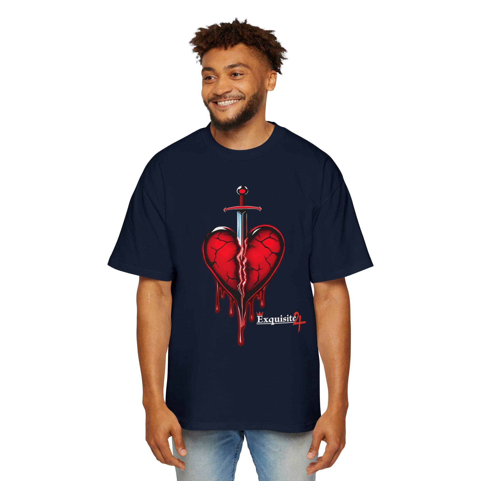 Oversized Graphic Tee — Bleeding Heart with Sword Design