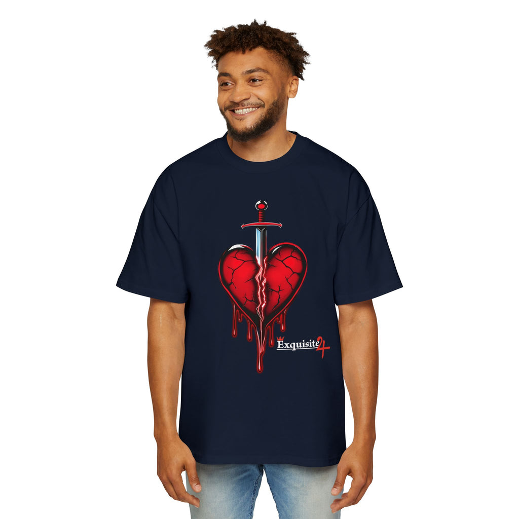 Oversized Graphic Tee — Bleeding Heart with Sword Design