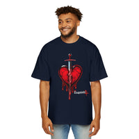 Oversized Graphic Tee — Bleeding Heart with Sword Design