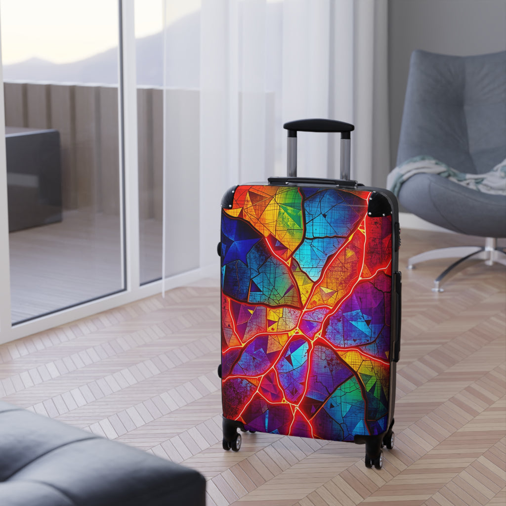 Colorful Cracked Glass Carry-On Suitcase — Vibrant Abstract Travel Luggage