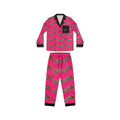 Hot Pink Satin Pajama Set – All-Over ‘ Exquisite 24’ Script Lounge Sleepwear
