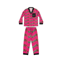 Hot Pink Satin Pajama Set – All-Over ‘ Exquisite 24’ Script Lounge Sleepwear