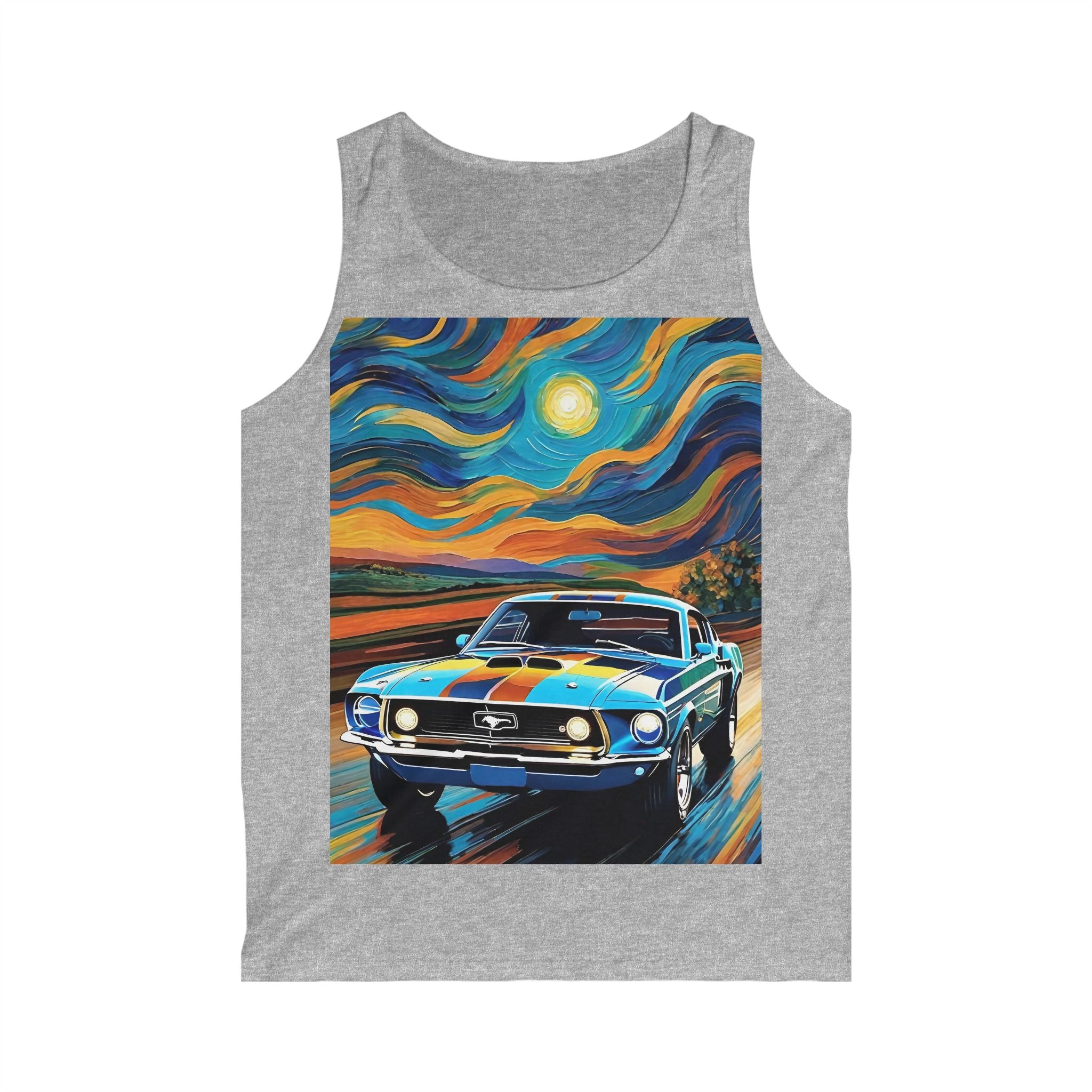 Classic Muscle Car Art Tank Top — Retro Muscle Car Sunset Print