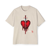 Oversized Graphic Tee — Bleeding Heart with Sword Design