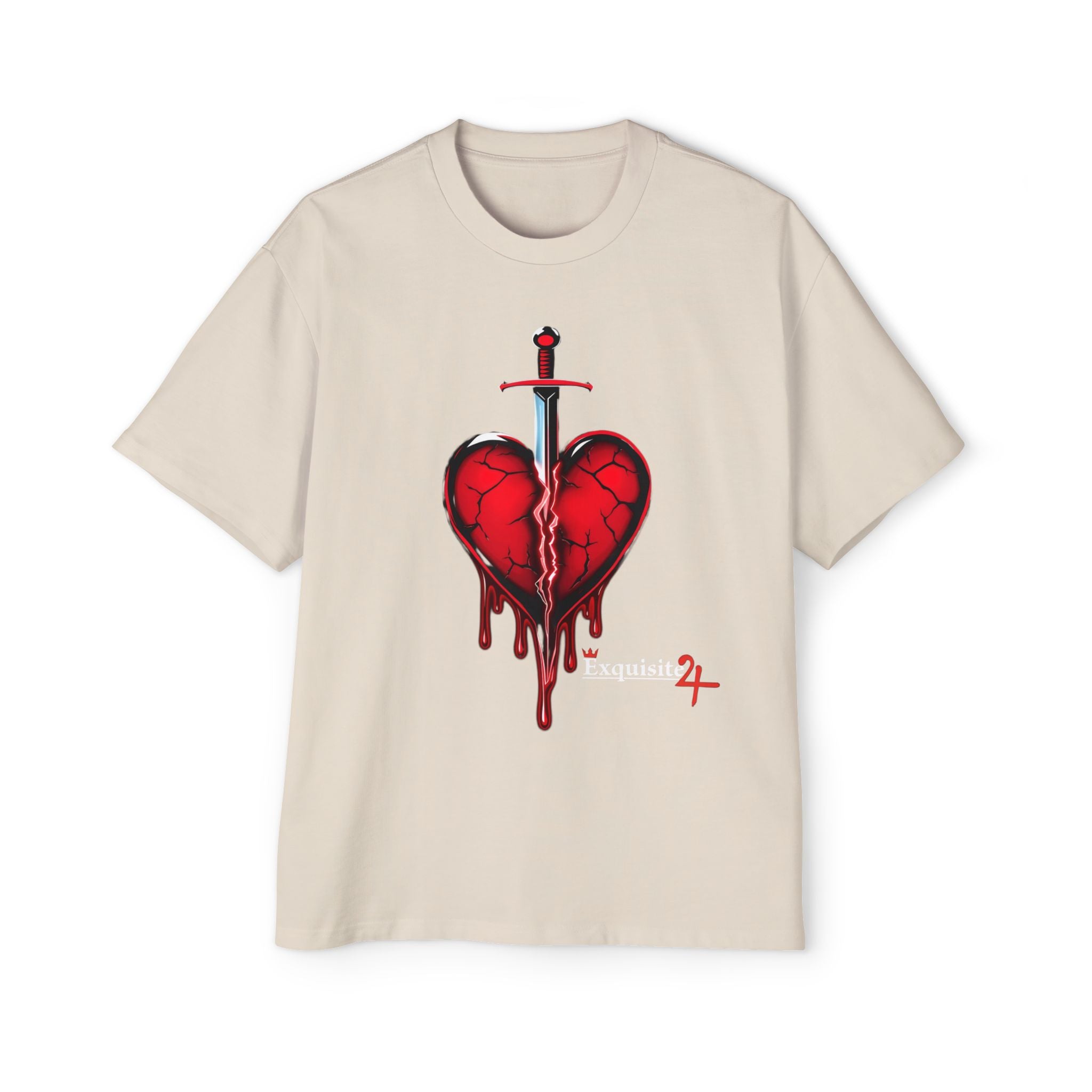 Oversized Graphic Tee — Bleeding Heart with Sword Design