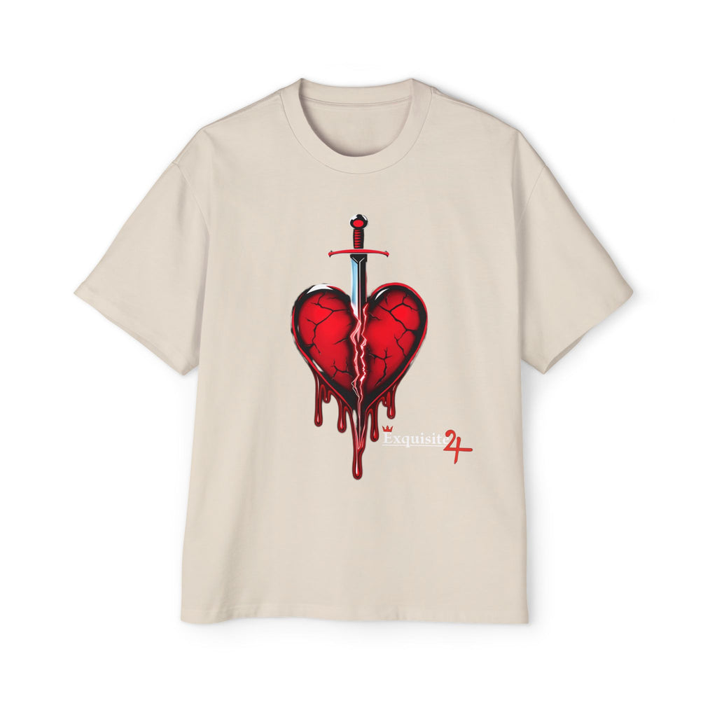 Oversized Graphic Tee — Bleeding Heart with Sword Design
