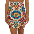 Boho Aztec Pencil Skirt — Colorful Geometric Print Mid-Waist Skirt