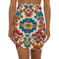 Boho Aztec Pencil Skirt — Colorful Geometric Print Mid-Waist Skirt