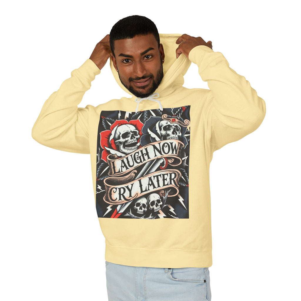 Laugh Now Cry Later Skull Hoodie — Vintage Rose Graphic
