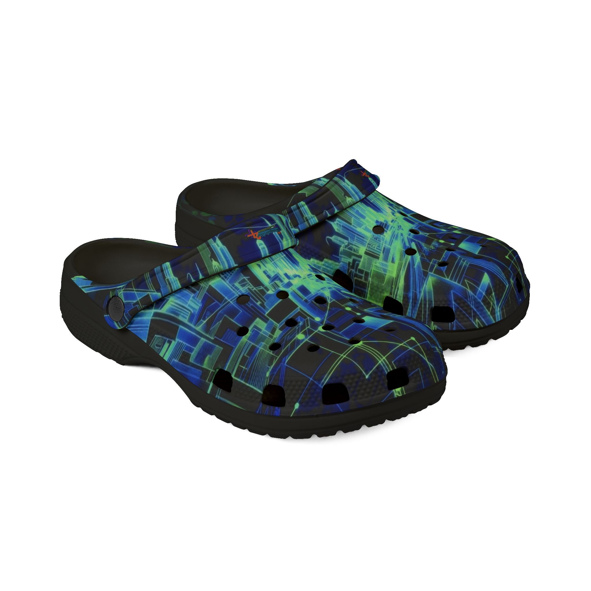 Blue Green Abstract Tech Pattern EVA Foam Clogs