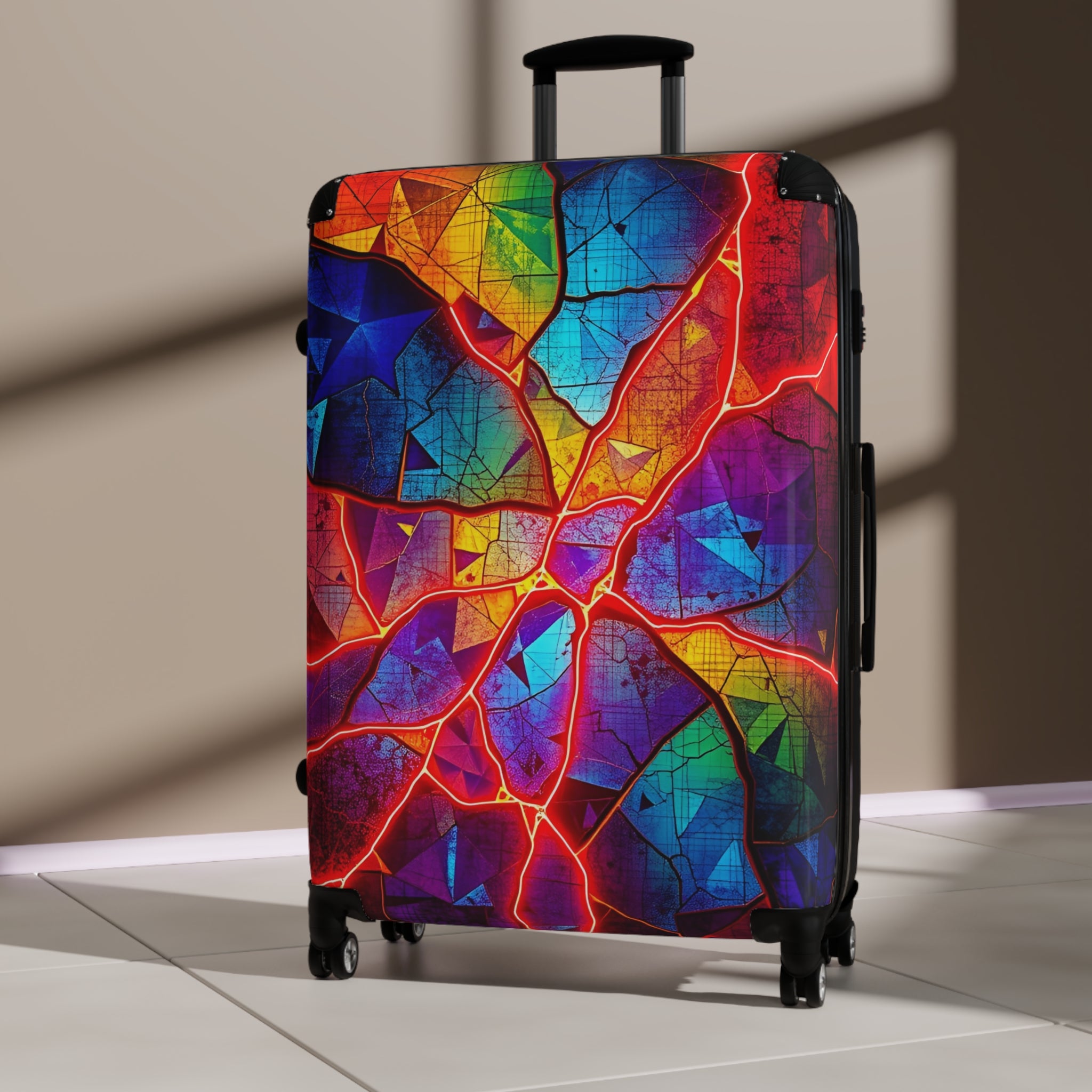 Colorful Cracked Glass Carry-On Suitcase — Vibrant Abstract Travel Luggage