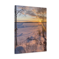 Sunset over Frozen Lake Stretched Canvas Wall Art
