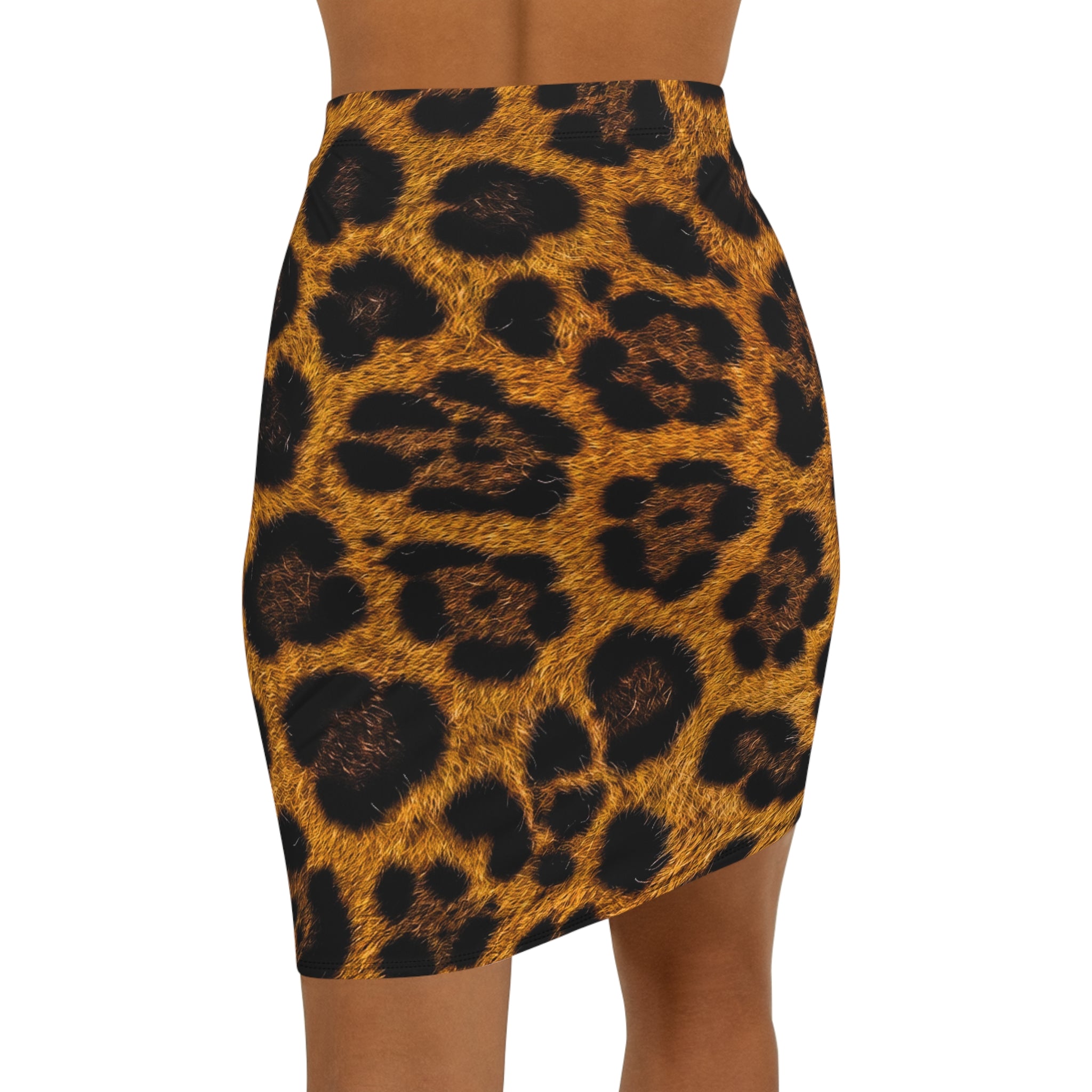 Leopard Face Print Pencil Skirt — Bold Animal Print Women's Mid-Waist Skirt