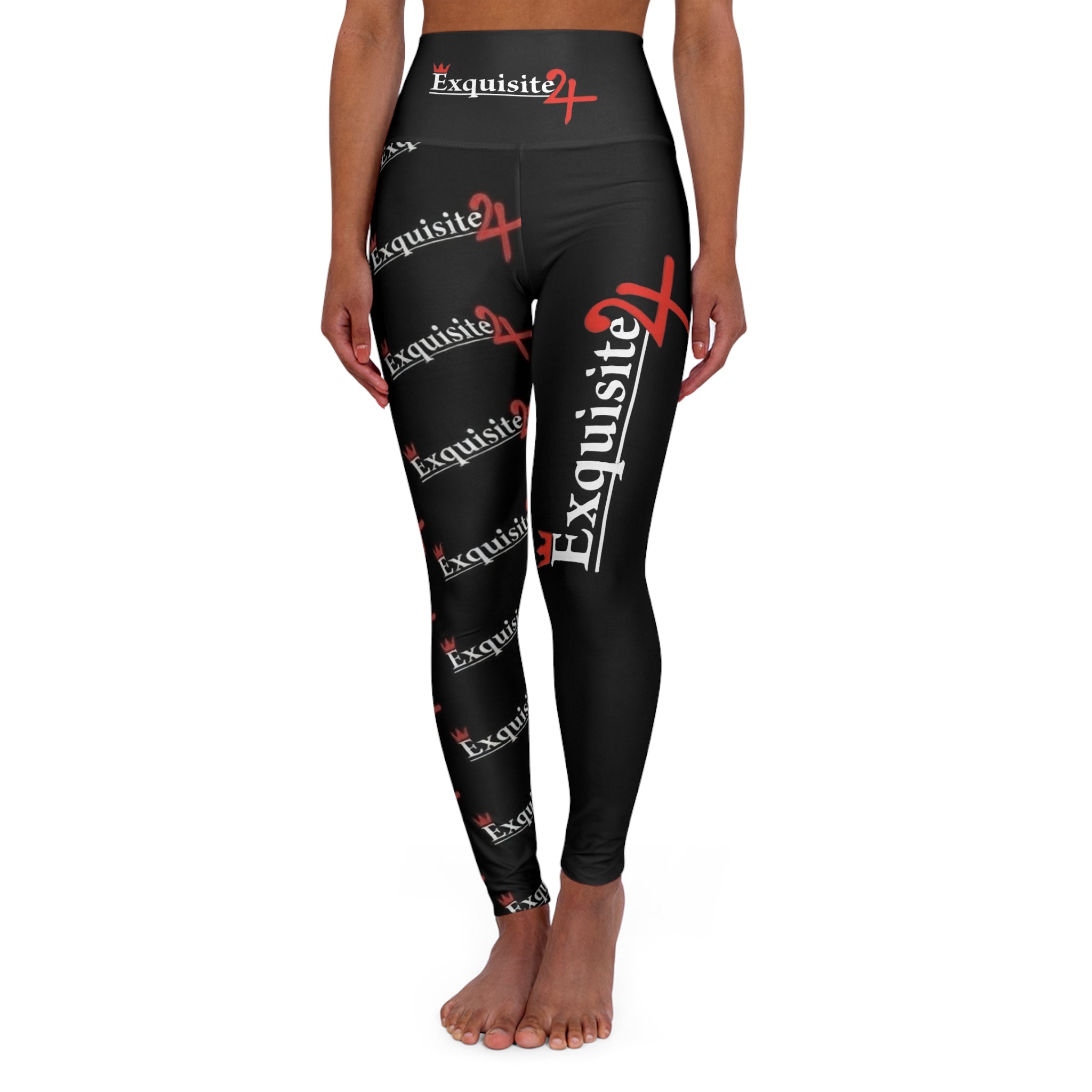 High-Waisted Yoga Leggings — Exquisite 24 Logo All-Over Print