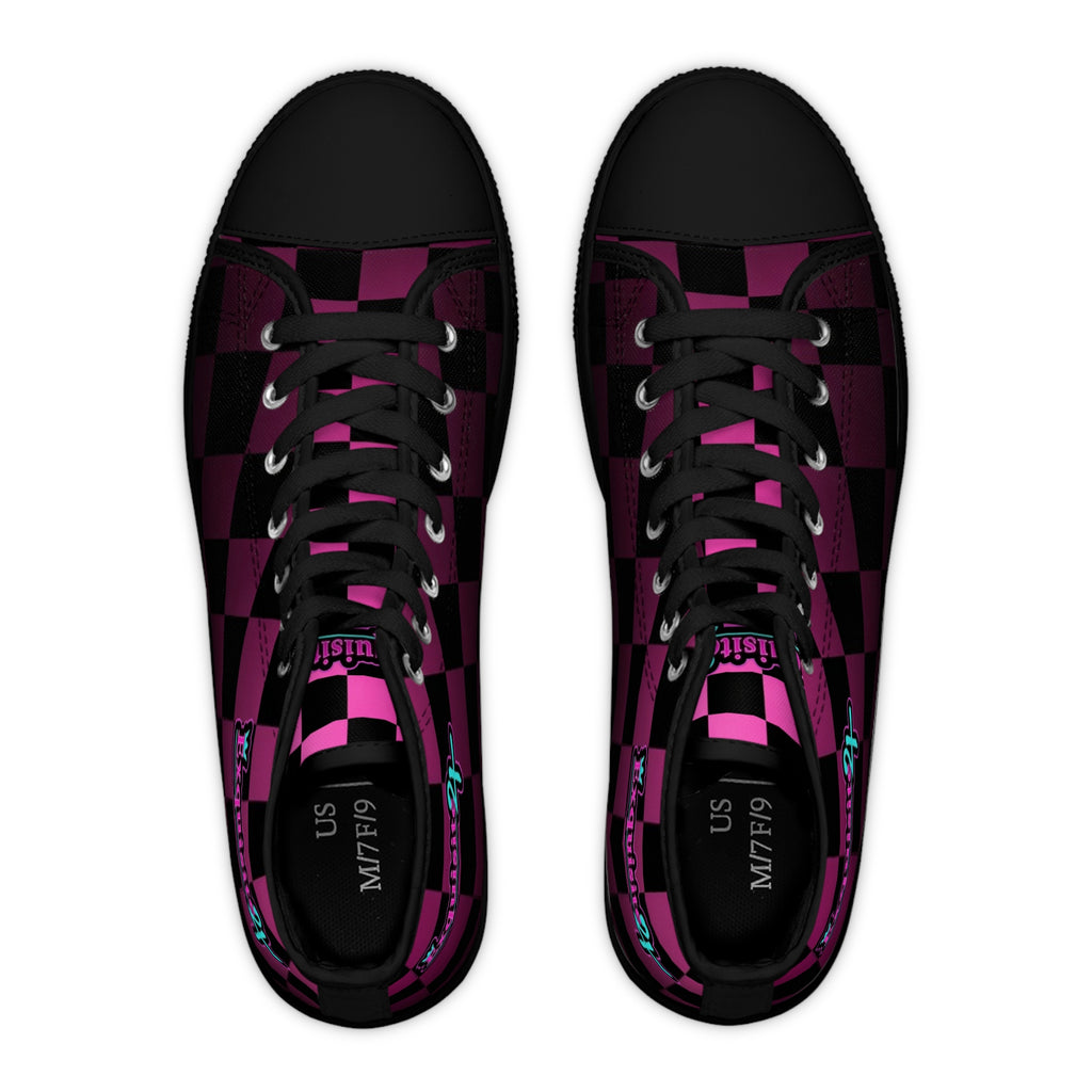 Women's Pink & Black Checkerboard High Top Sneakers